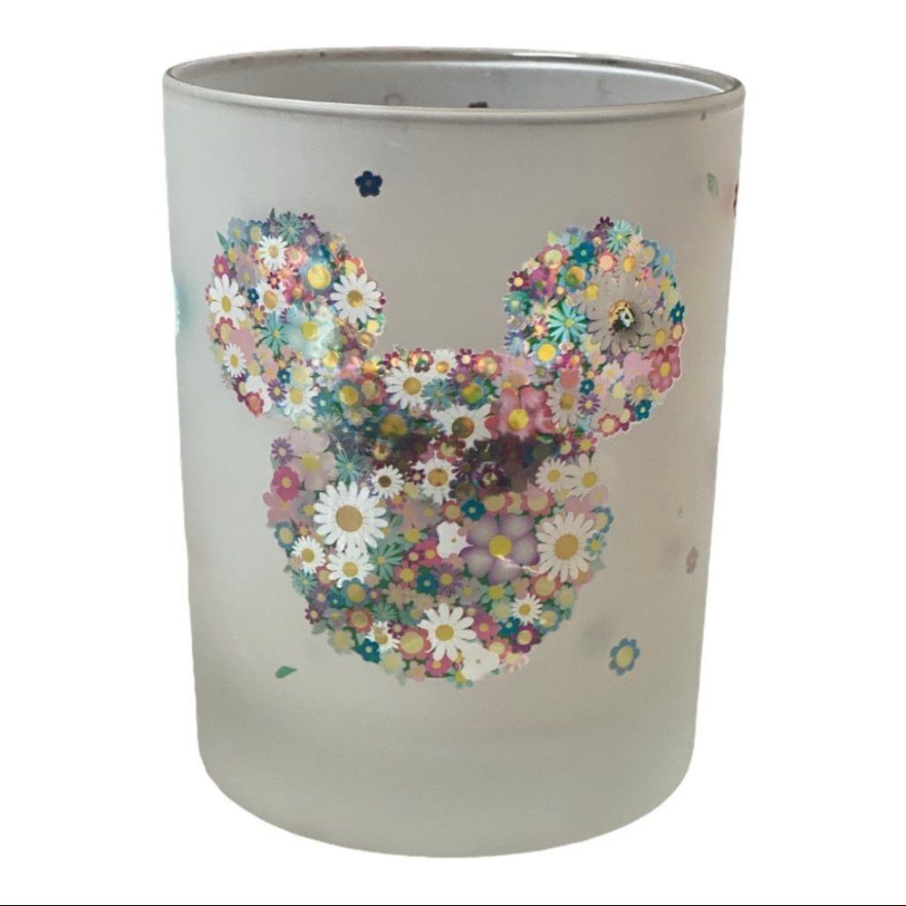 Disney Mickey Mouse Floral Glass Cup Minnie World
